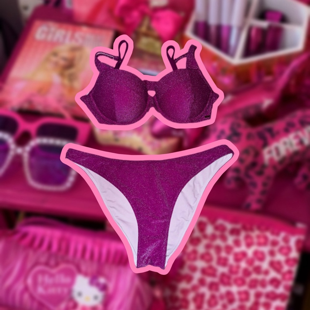 Victorias Secret/PINK Hot Pink Sparkly Two Piece Bikini